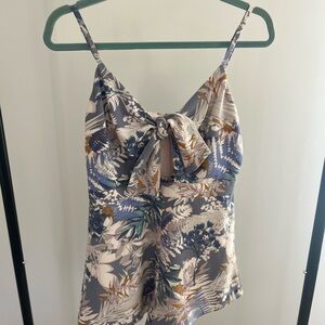 Honey Belle Blue Botanical Floral Tie-Front Romper - Size Medium
